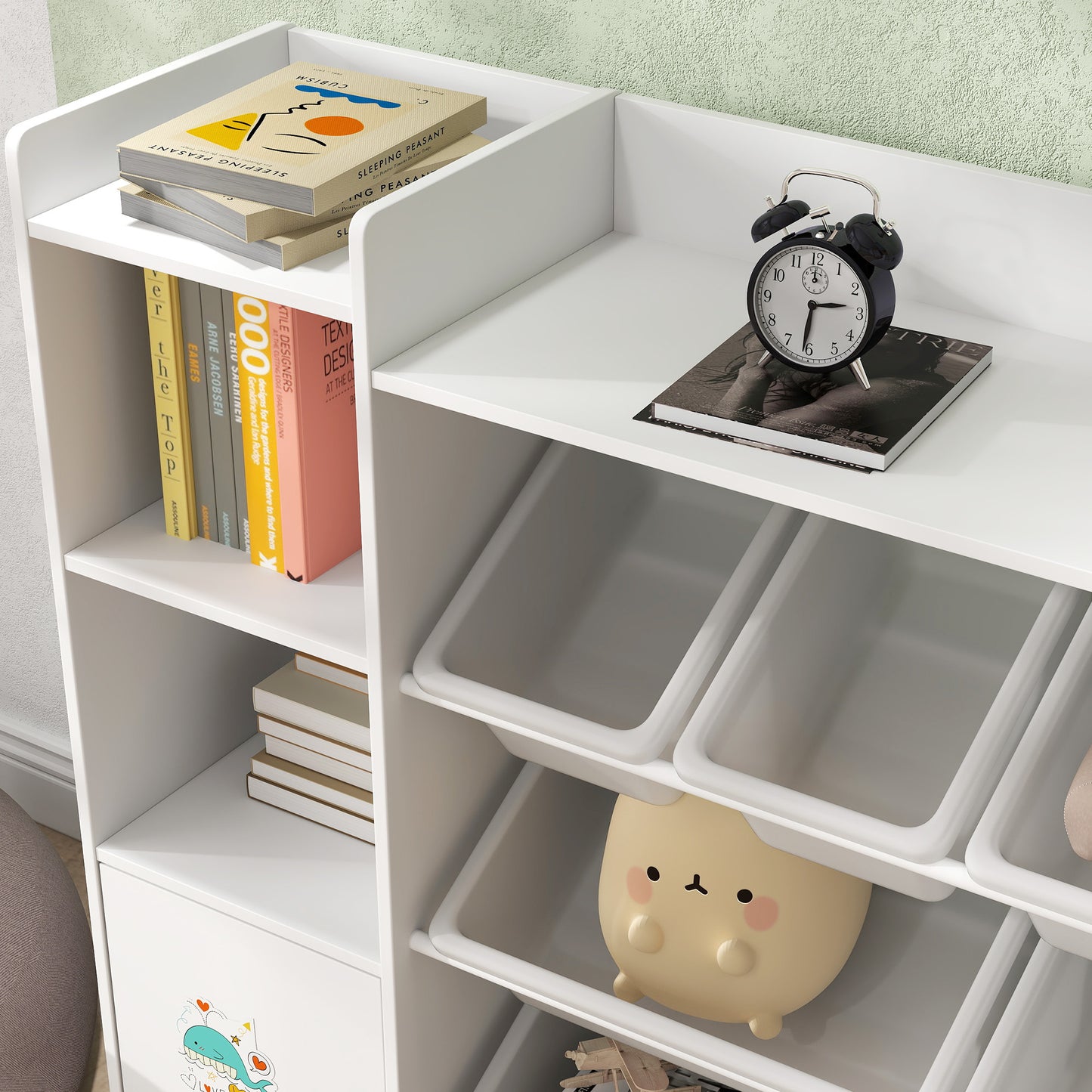Kids Toy Organizers and Storage with 8 Removable Storage Bins and Bookshelf, White