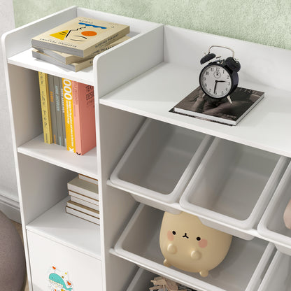 Kids Toy Organizers and Storage with 8 Removable Storage Bins and Bookshelf, White