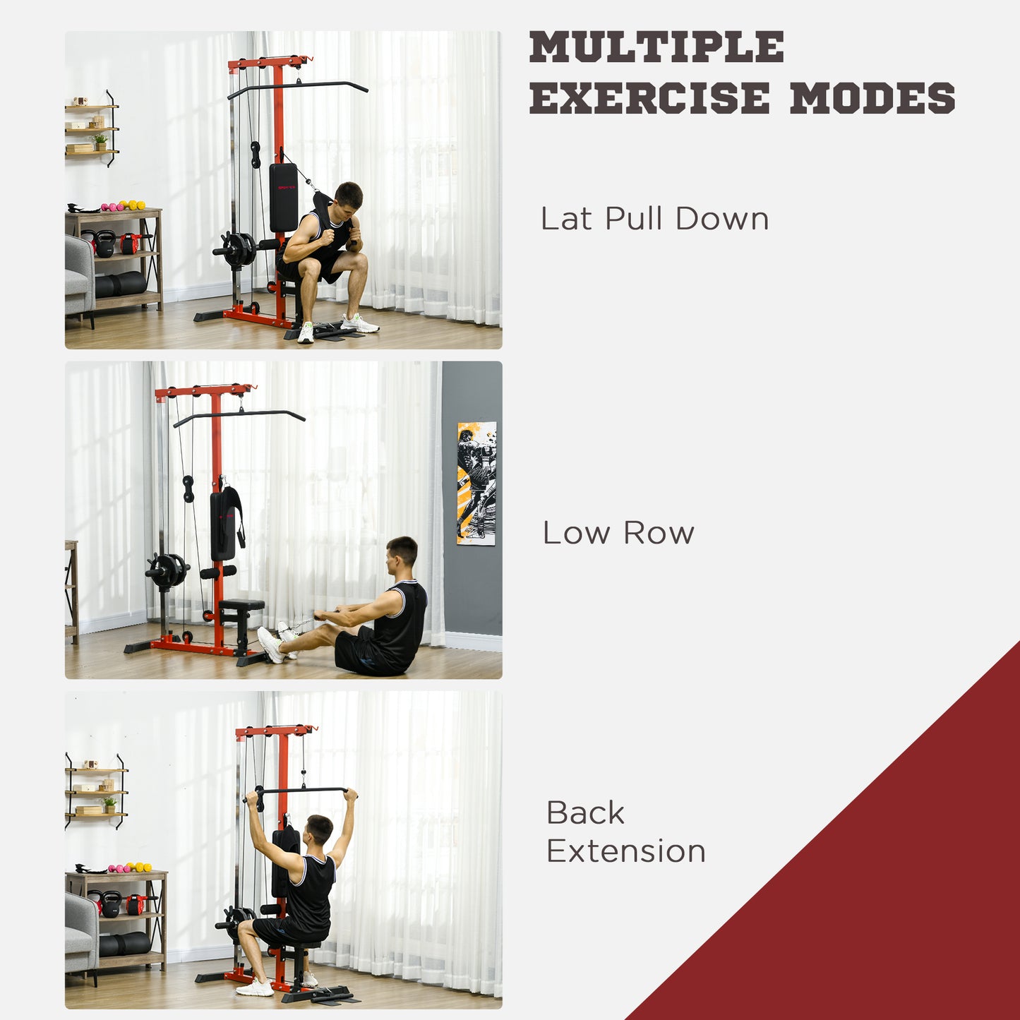 Pull Up Station, Power Cage with Adjustable Seat, for Home Gym - Red