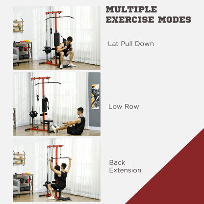 Pull Up Station, Power Cage with Adjustable Seat, for Home Gym - Red