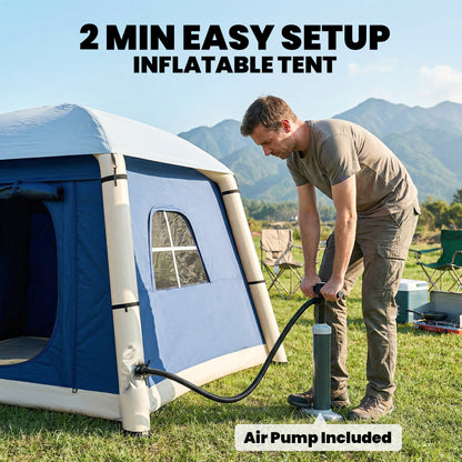 Inflatable Camping Tent w/ Hand Pump, Easy Setup 1/2 Person Blow Up Tent, Dark Blue