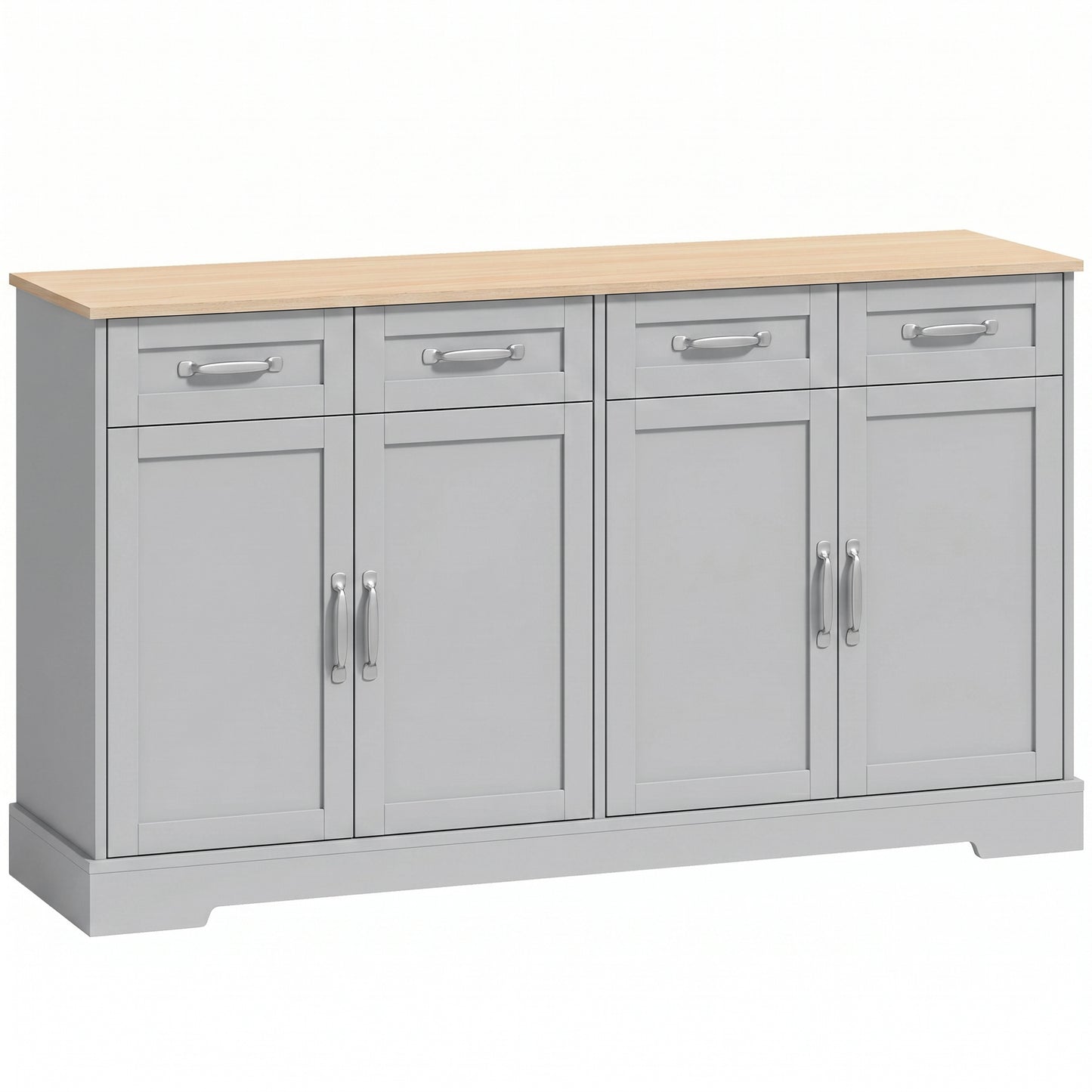 Sideboard Buffet Cabinet, 140 cm Kitchen Storage Cabinet with 4 Drawers, 4 Doors and 2 Adjustable Shelves, Grey