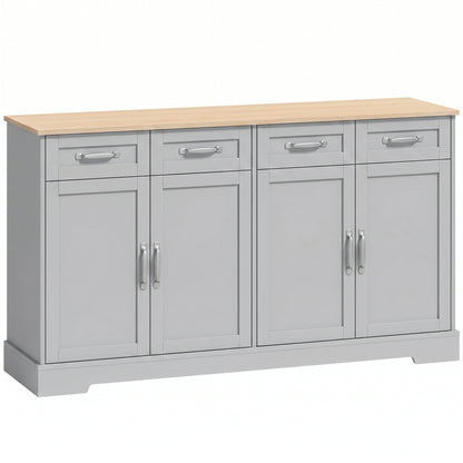 Sideboard Buffet Cabinet, 140 cm Kitchen Storage Cabinet with 4 Drawers, 4 Doors and 2 Adjustable Shelves, Grey