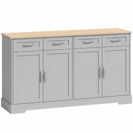 Sideboard Buffet Cabinet, 140 cm Kitchen Storage Cabinet with 4 Drawers, 4 Doors and 2 Adjustable Shelves, Grey