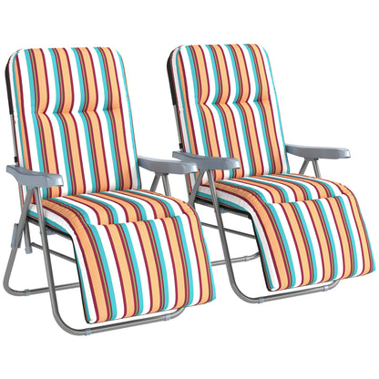 Set of 2 Foldable Patio Sun Lounger with Adjustable Backrest and Cushion, Multicoloured