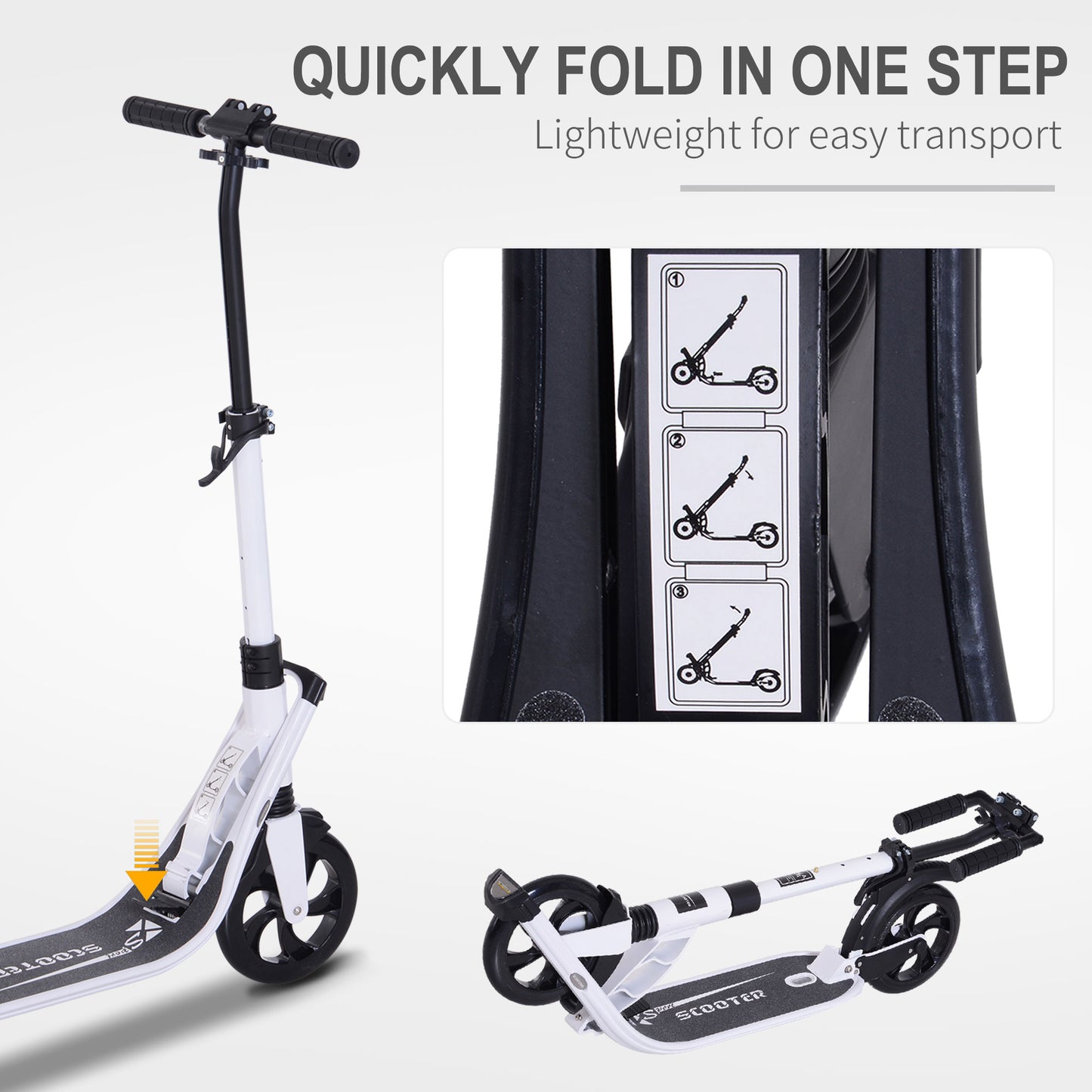 Folding Kick Scooter Hight-Adjustable Urban Scooter w/ Rear Brake, Double Shock Absorption System & 2 Big Wheels