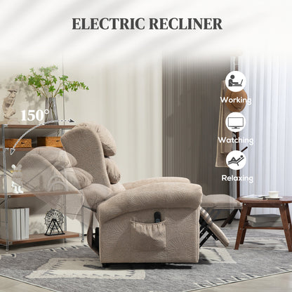 Velvet-Feel Electric Riser Recliner Chair - Khaki