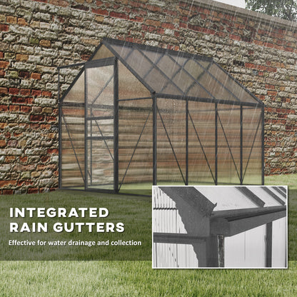 190 x 253 cm Walk-In Polycarbonate Greenhouse - Dark Grey