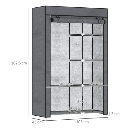 Fabric Wardrobe w/ Shelves Hanging Rail Foldable Wardrobe Dark Grey