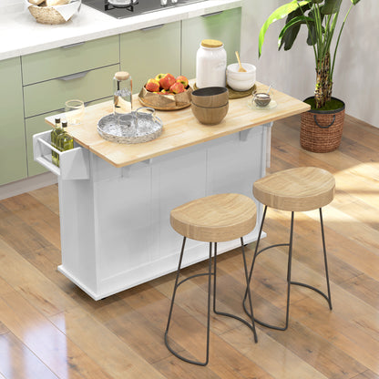 Kitchen Island with Drop Leaf, Rolling Kitchen Storage Trolley on Wheels with 3 Drawers, Spice Rack and Towel Rack