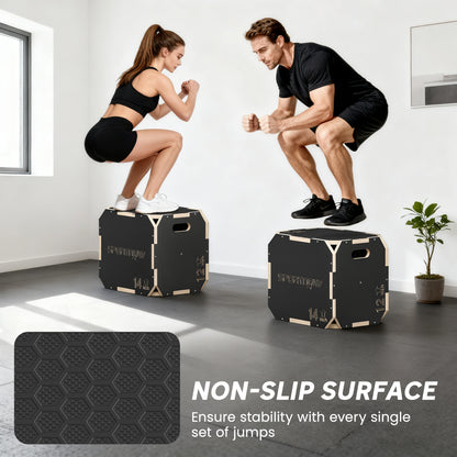 Non-Slip Plyo Box, Corner-free Wooden Jump Box, 31 x 36 x 41 cm