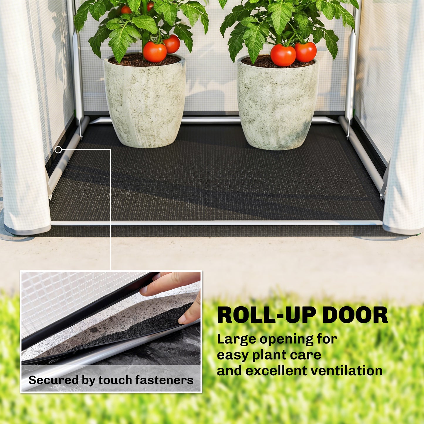 Mini Greenhouse, Portable Green House with Roll-Up Door, PE Base, Small Greenhouse, 100 x 100 x 195 cm, White