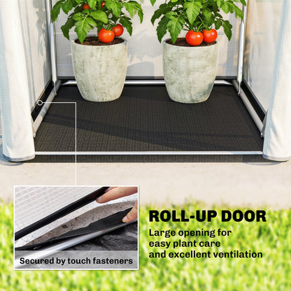Mini Greenhouse, Portable Green House with Roll-Up Door, PE Base, Small Greenhouse, 100 x 100 x 195 cm, White