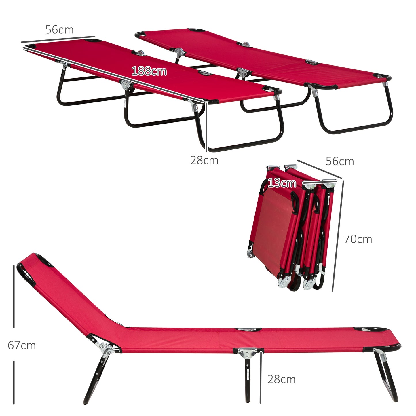Set of Two Folding Sun Loungers - Red
