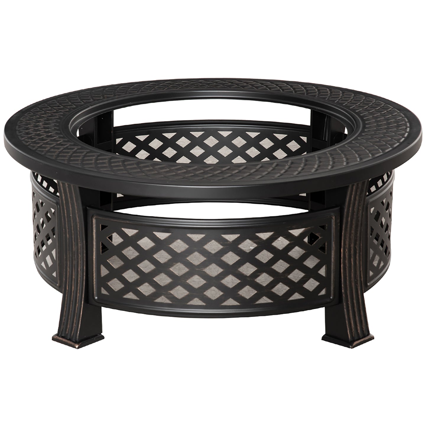 Outdoor Fire Pit, Firepit with Grill Net, Mesh Lid, Poker, for Camping, Bonfire, Picnic, Bronze Tone