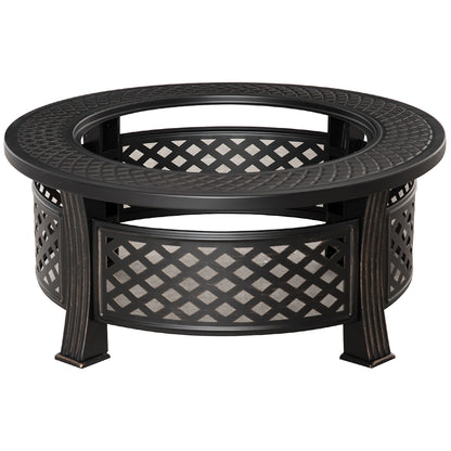 Outdoor Fire Pit, Firepit with Grill Net, Mesh Lid, Poker, for Camping, Bonfire, Picnic, Bronze Tone