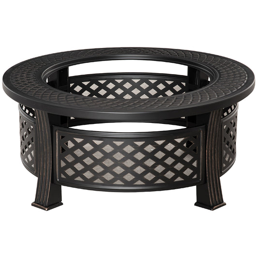 Outdoor Fire Pit, Firepit with Grill Net, Mesh Lid, Poker, for Camping, Bonfire, Picnic, Bronze Tone