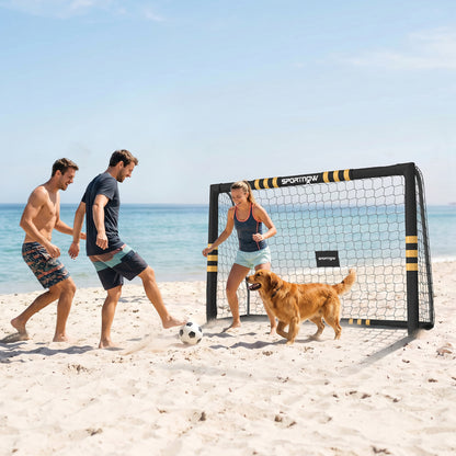 Football Goal, 8 x 5ft Portable Football Net with EPE Foam Padding, PVC Tube Covers Ground Stakes and Metal Frame