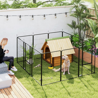 12-Panel Solid Dog Playpen with Doors, for Large Dogs, 100cm Tall, Black