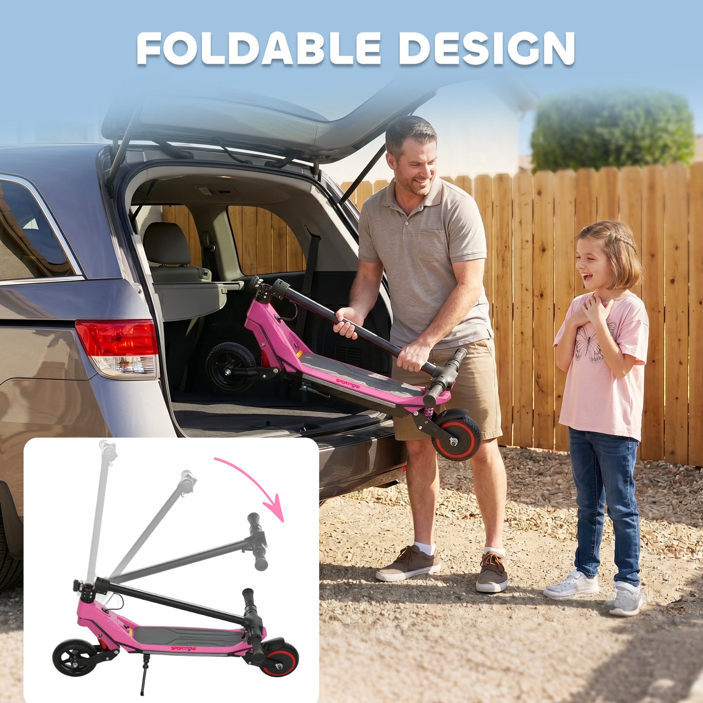 Electric Scooter for Kids, Foldable E Scooter for Age Age 6+ with LED Display, RGB lights, Up to 16km/h, Pink