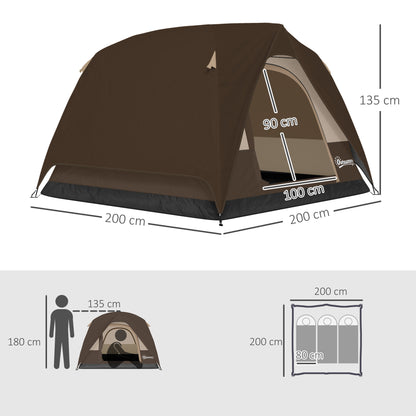 3-4 Person Camping Tent, Easy Set Up 3-4 Man Tent w/ Sewn-in Groundsheet, Waterproof Dome Tent w/ Mesh Windows, Brown