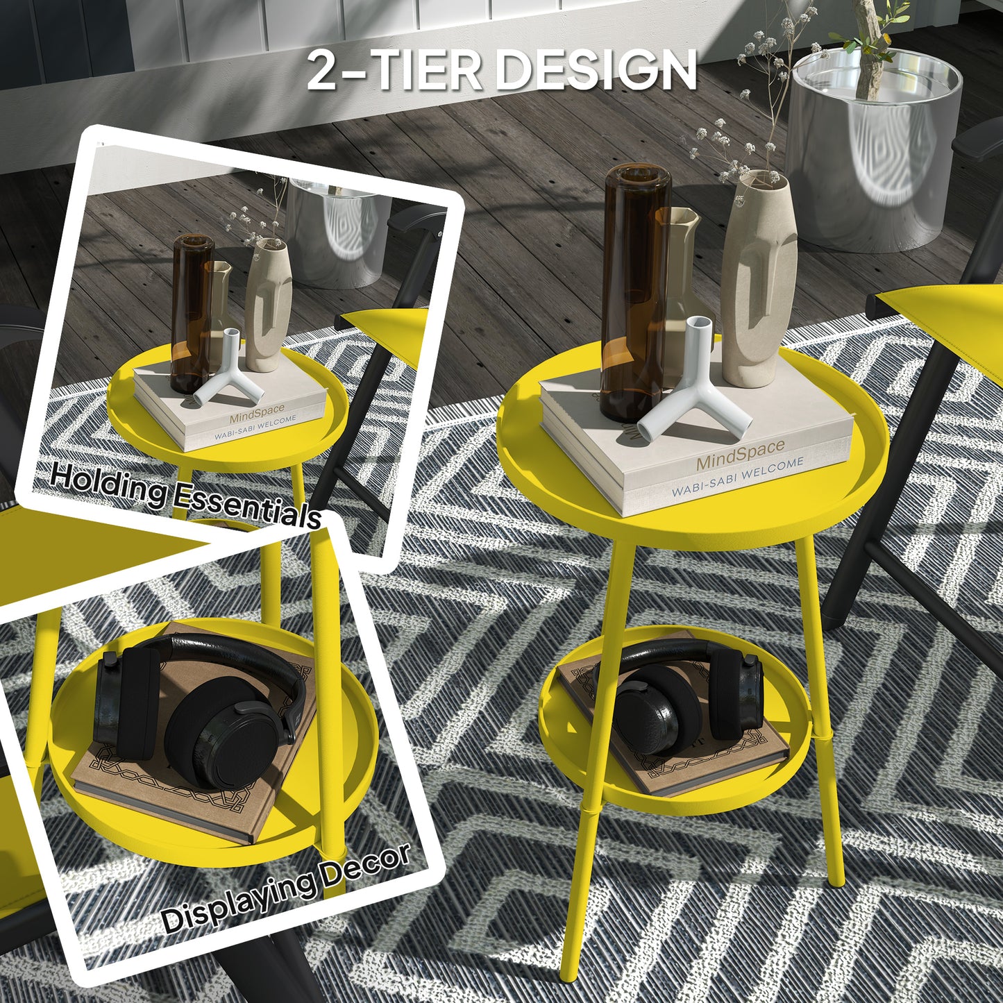 Two-Tier Metal Garden Table - Yellow