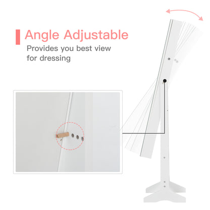 Jewelry Cabinet Standing Mirror Full Length Makeup Lockable Armoire Storage Organizer White