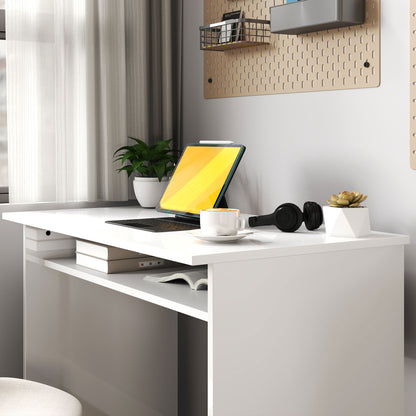 90 x 50cm Computer Table, Modern Home Office Desk, Small Writing Desk with Storage Shelf, High Gloss White