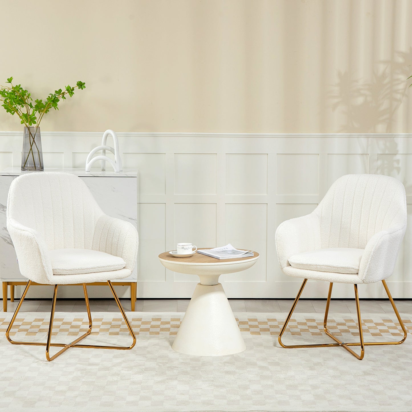 Set of Two Boucle Dining Chairs - Cream