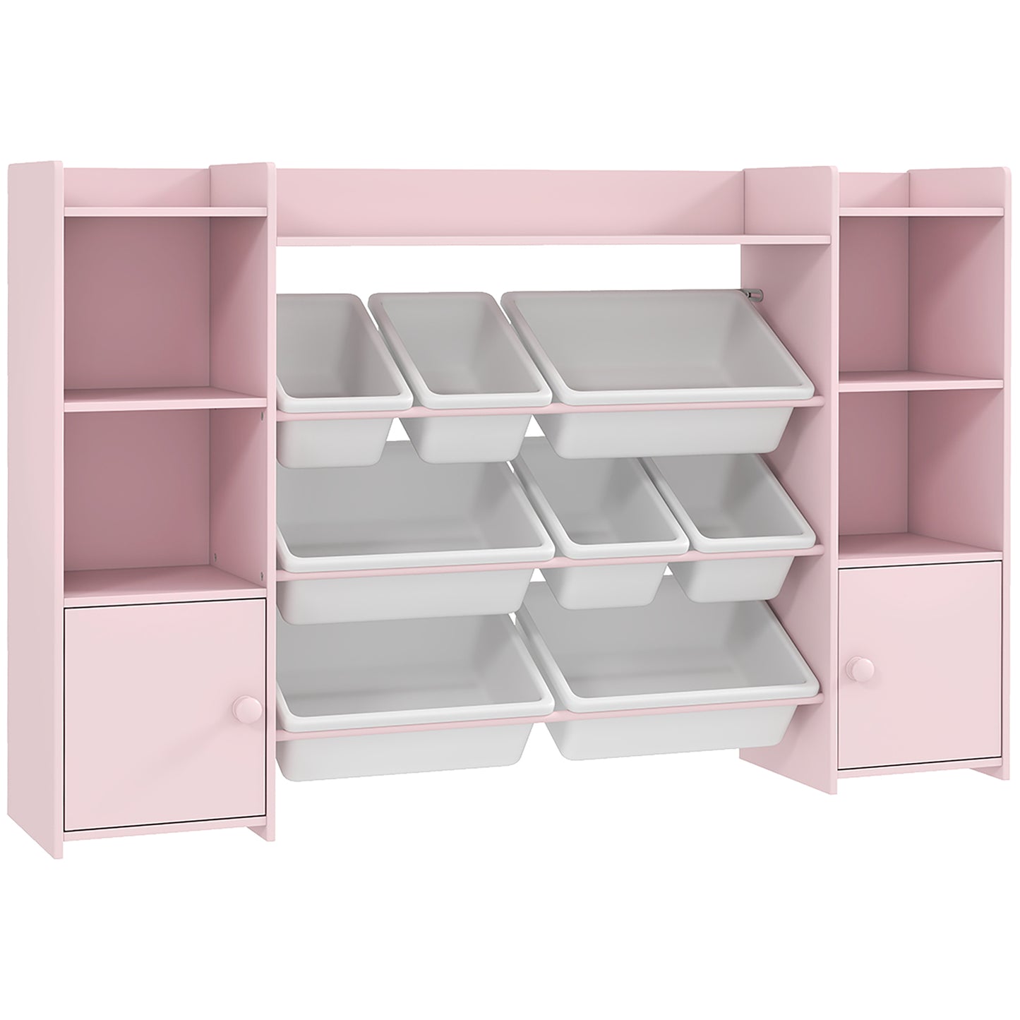 Kids Toy Organizers and Storage with 8 Removable Storage Bins and Bookshelf, Pink