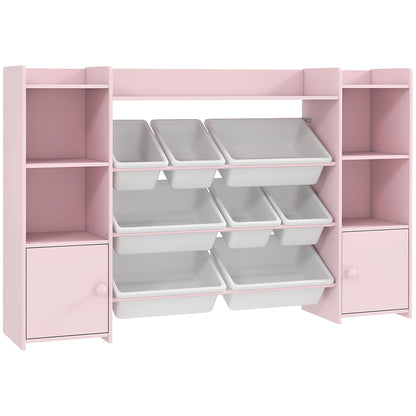 Kids Toy Organizers and Storage with 8 Removable Storage Bins and Bookshelf, Pink