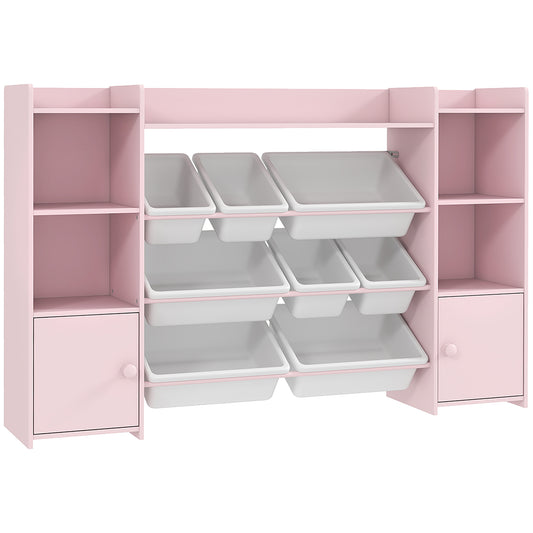 Kids Toy Organizers and Storage with 8 Removable Storage Bins and Bookshelf, Pink