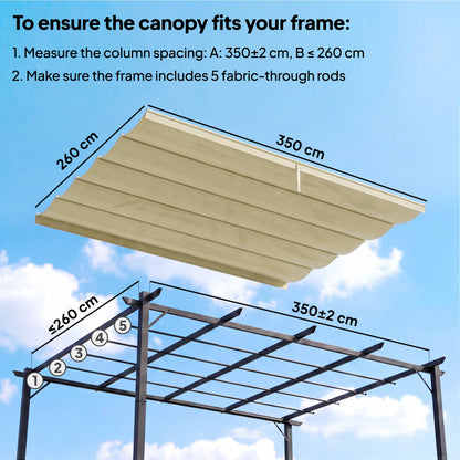 Retractable Pergola Cover, 3.5 x 2.6 m Replacement Canopy Fabric for 4 x 3 m Frame, Roof Top Only, Beige