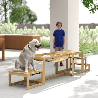 3 Pieces Wooden Dog Agility Training Equipment with Soft Bridge, Pause Platform and Pet Stair for Outdoor, Natural Wood