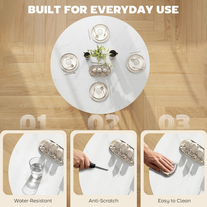 Folding Dining Table, Drop Leaf Table with Open Shelf, Rolling Kitchen Table for Dining Room, Small Spaces, White Marble