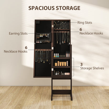Freestanding Mirrored Jewellery Storage Cabinet - Dark Brown