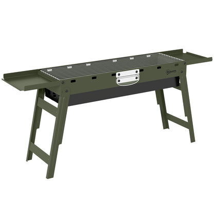 Portable BBQ Grill, Foldable Charcoal Grill for Camping and Picnics with 2 Side Shelves and Handle, Green