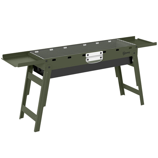 Portable BBQ Grill, Foldable Charcoal Grill for Camping and Picnics with 2 Side Shelves and Handle, Green