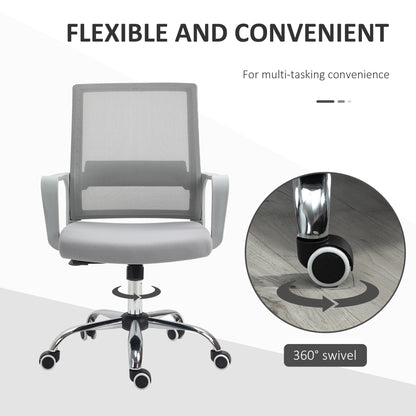 Ergonomic Desk Chair Mesh Office Chair with Adjustable Height Armrest and 360° Swivel Castor Wheels Grey
