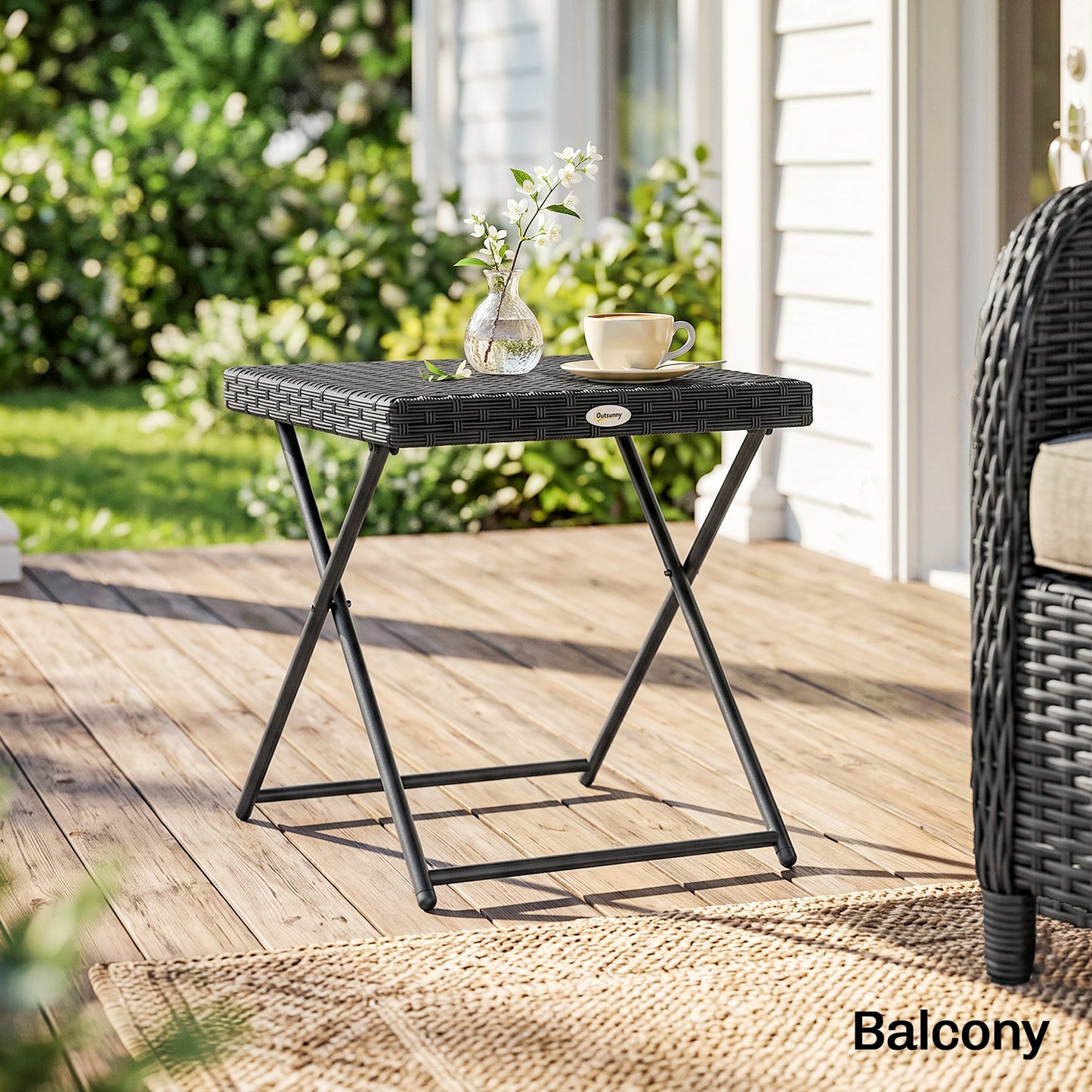 Square PE Wicker Rattan Folding Table - Black