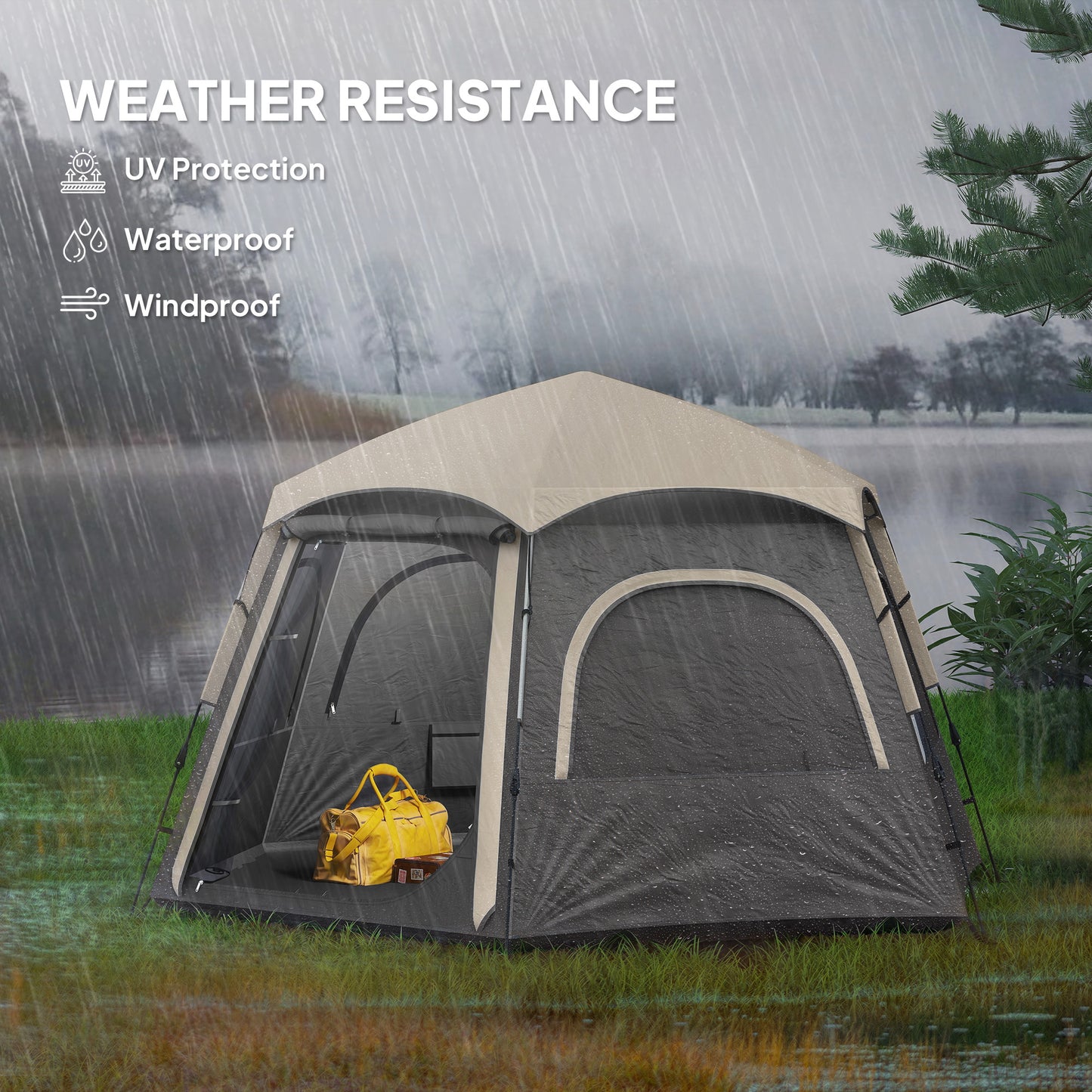 Instant Pop Up Camping Tent, 2/3/4 Person Easy Setup Dome Family Tent with Vestibule, Rainfly, 4 Mesh Windows & 2 Doors