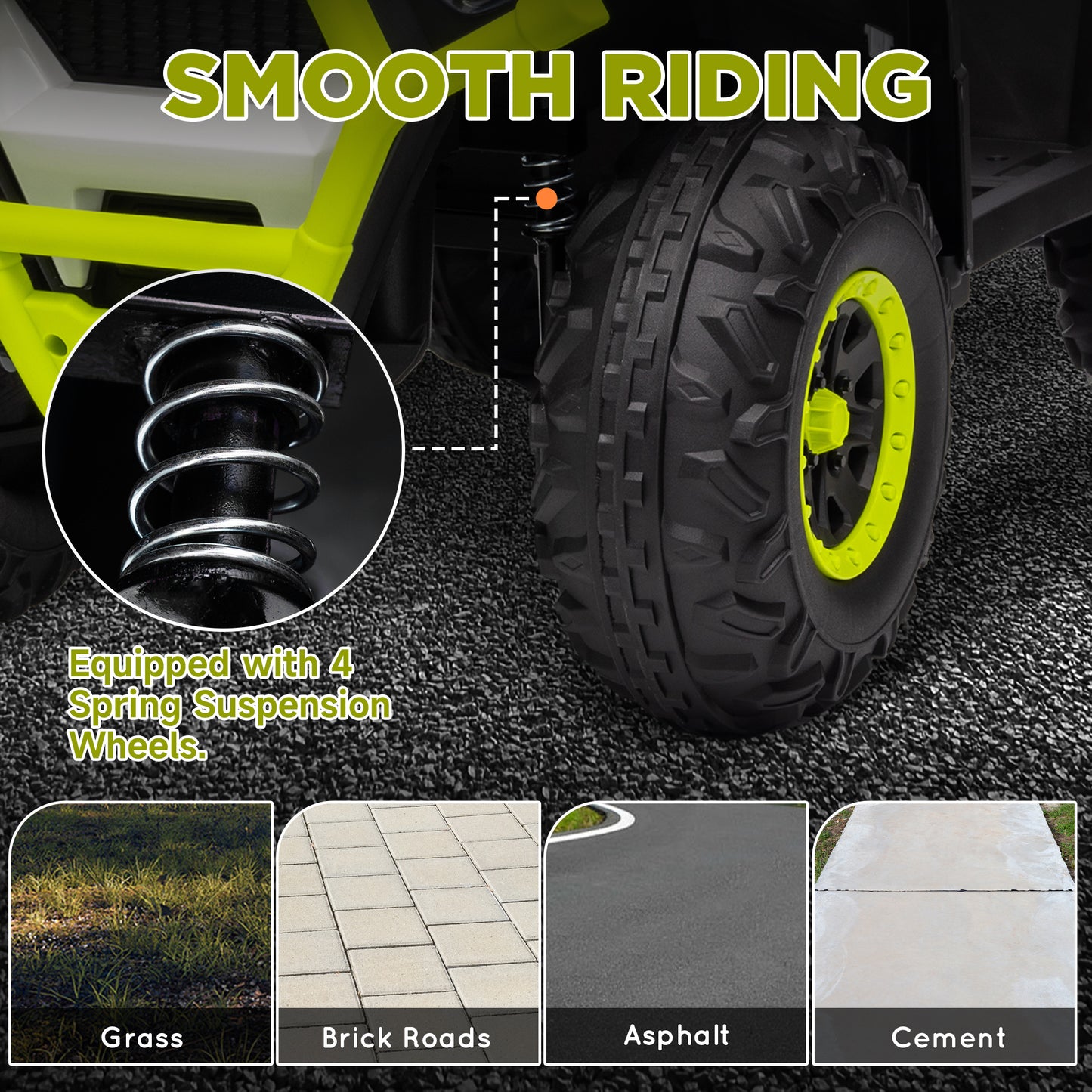 12V Kids Electric Ride on ATV, Battery-Powered Quad Bike w/ Spring Suspension, Forward Backward, Storage Basket, Green