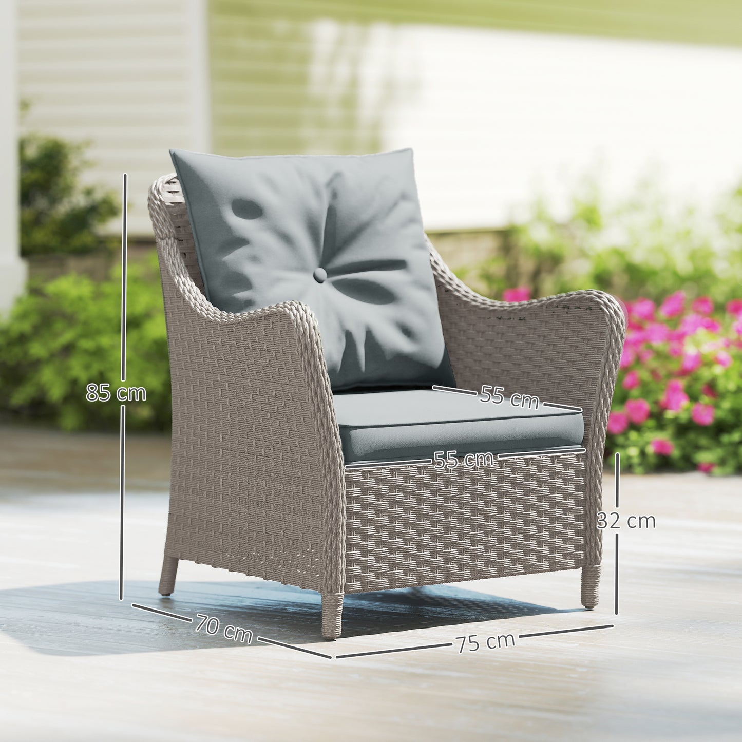 Rattan Garden Chairs Set of 2, Outdoor Rattan Chairs with Cushions, Armrests and High Back