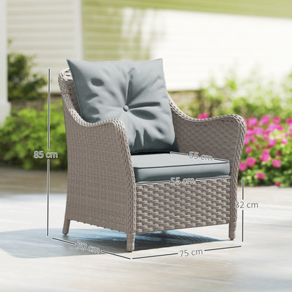 Rattan Garden Chairs Set of 2, Outdoor Rattan Chairs with Cushions, Armrests and High Back