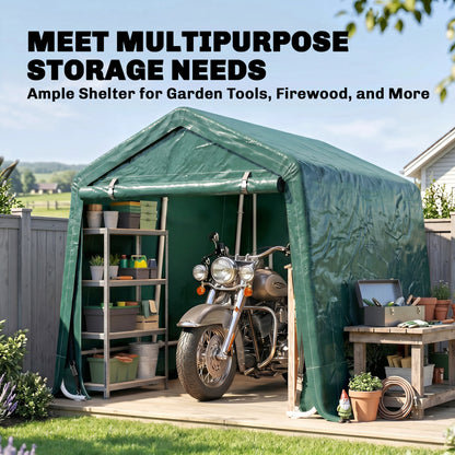 8 x 6.5 ft Outdoor Garden Storage Shed, Waterproof Bike Tent with Double Roll-up Zipper Door for Garden Tools, Green
