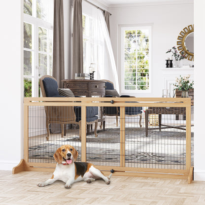 Freestanding Dog Gate, Foldable Pet Fence, Indoor Wood Barrier, Stair Gate with Support Feet, for Doorway, Hallway
