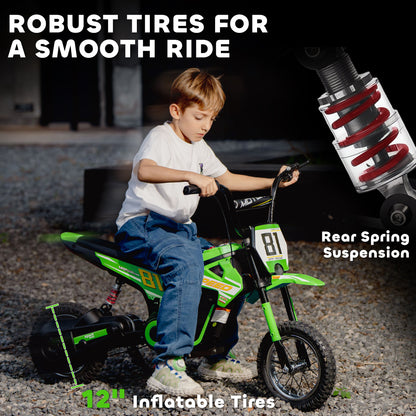 Kids Electric Motorbike, 24V Ride On Motorcycle with 3 Speeds and Rear Suspension, Dirt Bike for 8-12 Years Old, Green