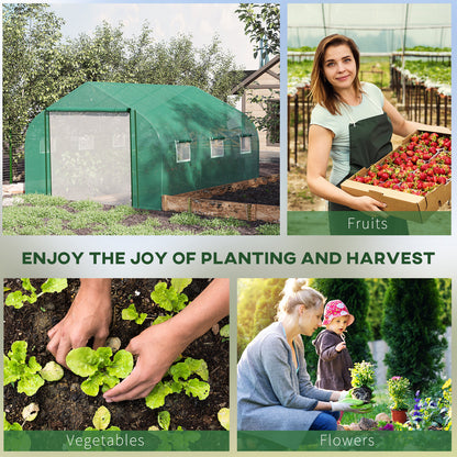 Walk-in Polytunnel Garden Greenhouse, Outdoor Mesh Door Greenhouse with PE Cover and 6 Windows, 3.5 x 3 x 2m, Green