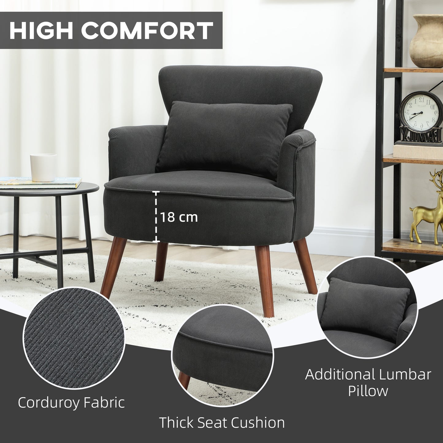 Corduroy Retro Accent Chair - Black