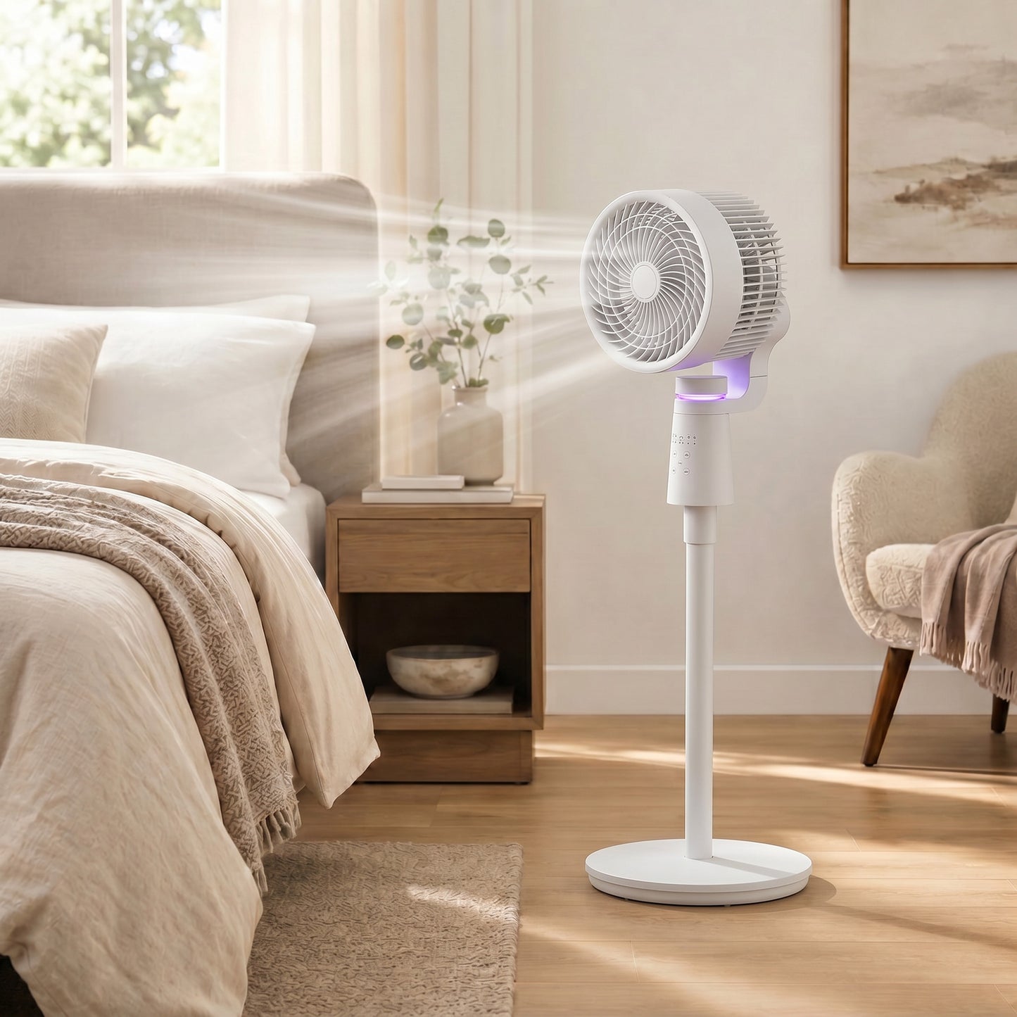 Pedestal Air Circulation Fan with Oscillating, Light Off, White